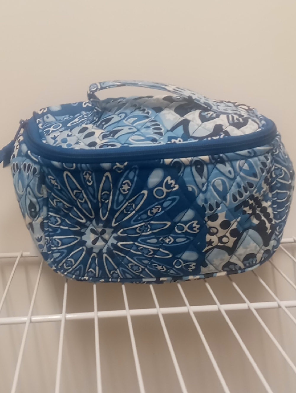 Vera Bradley Blue Quilted Floral Print Cosmetic Case